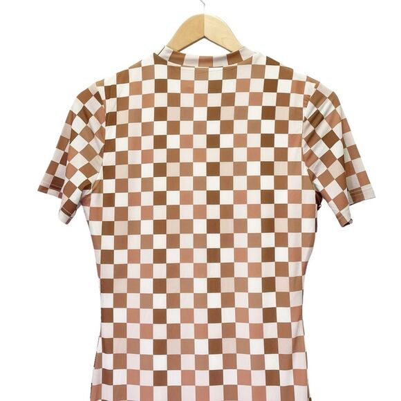 NWT Peppermayo Into The City Mesh Maxi Dress Cocoa Cream Check Womens Size 6 NEW - Picture 9 of 16